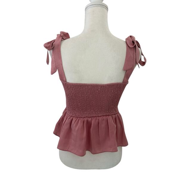 Lovers and Friends Revolve Harmony Smocked Shoulder Tie Pink Top Size Medium - Picture 8 of 13